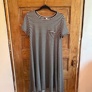LuLaRoe Black and White Striped High Low Dress